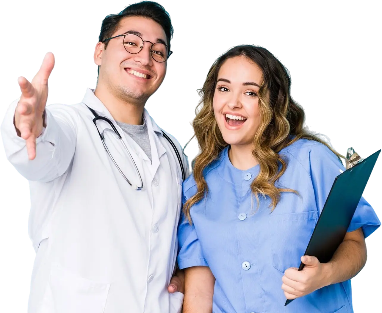 Doctor and nurse smiling at the camera
